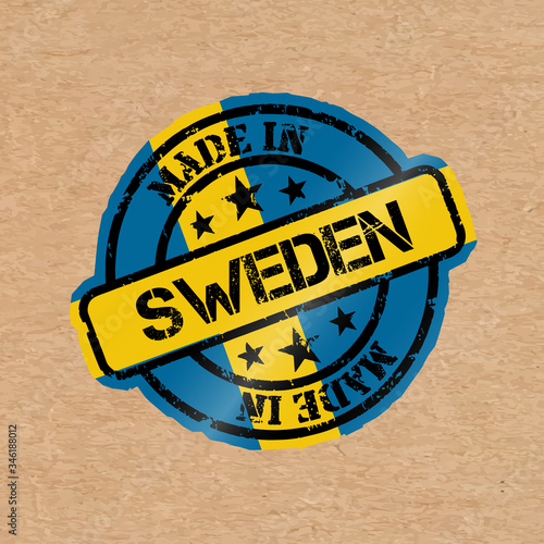 Vector stamp with flag of the Sweden. Lettering Made in Sweden photo