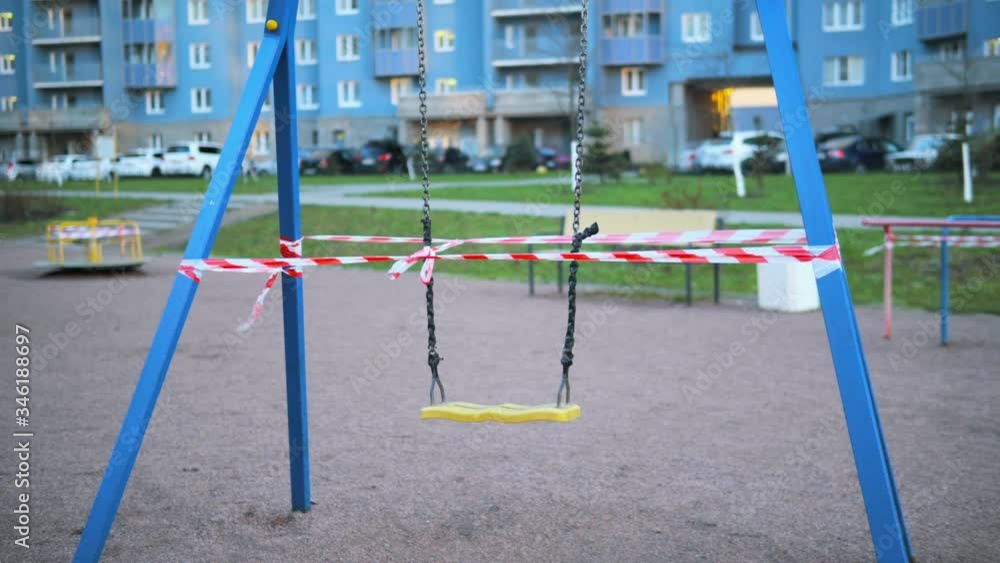 Closed and abandoned playground. Playground is closed due to coronavirus pandemia. Closed and abandoned playground. Playground is closed due to coronavirus pandemia.