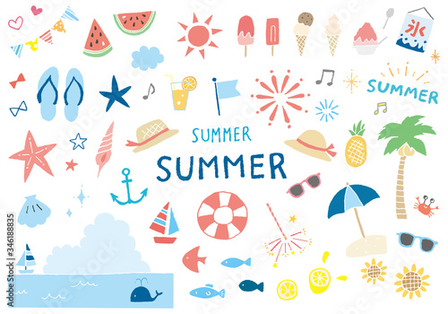 夏の手描きイラスト素材セット（カラー）