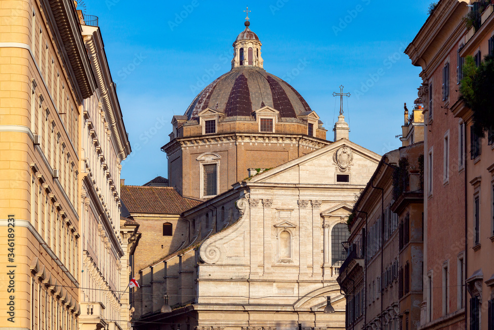 Church dome against the blue sky. Rome. Italy.