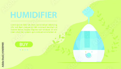 Humidifier air. Modern home humidifier. Purifier microclimate. Vector illustration in flat style. Template for advertising, landing page, banner, web site, online store, flyer or other