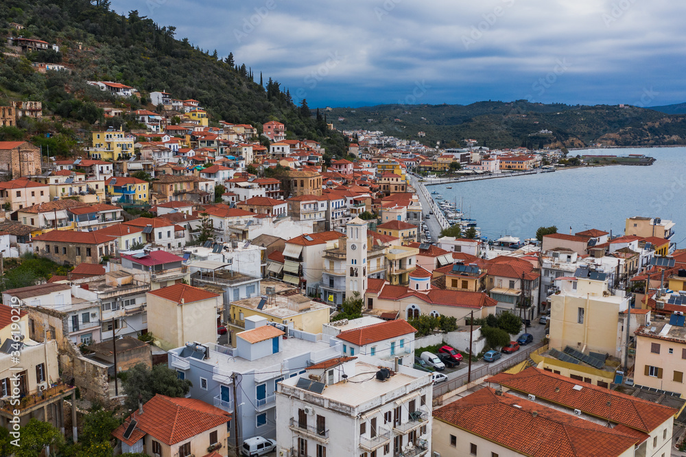 Aerial view of Gythio town in Laconia, Peloponnese, Greece