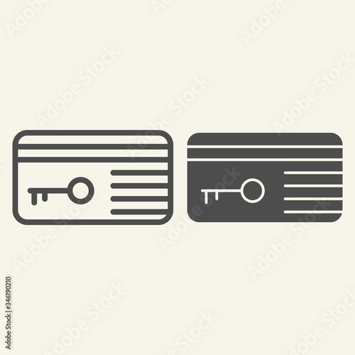 Key card line and solid icon. Hotel electronic room keycard symbol, outline style pictogram on beige background. Electronic plastic pass sign for mobile concept and web design. Vector graphics.