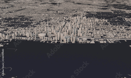 Photography Toronto, Canada city map 3D Rendering. Aerial satellite view.