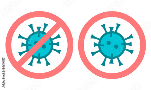 Forbidden and warning red signs with coronavirus. Vector isolated illustration about pandemic and quarantine.