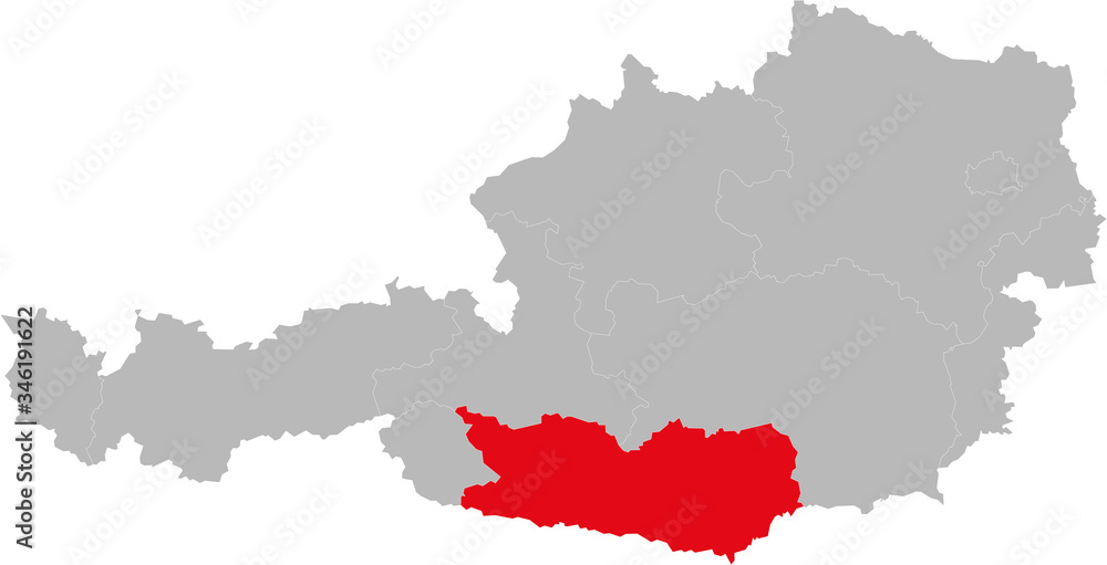Carinthia province highlighted on Austria map. Light gray background. Carinthia province highlighted on Austria map. Light gray background.