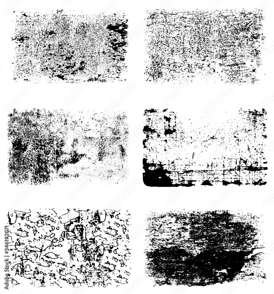 Black and white grunge texture. A set of backgrounds of dirt, cracks, and dust. Abstract monochrome spots Black and white grunge texture. A set of backgrounds of dirt, cracks, and dust. Abstract monochrome spots