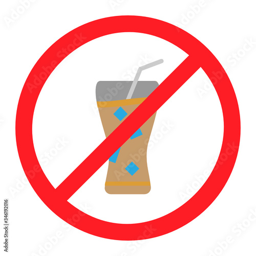 Stop Cocktail or Cold Beverages in ramadan During Fast vector Color Icon Design, Cold Water not allowed while fasting concept, Ramazan kareem and Islamic Symbols on white background, 