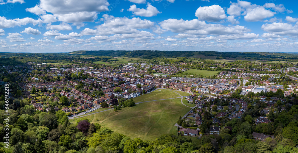 Aerial view of typical English rural town 