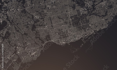 Photography Toronto, Canada city map 3D Rendering. Aerial satellite view.