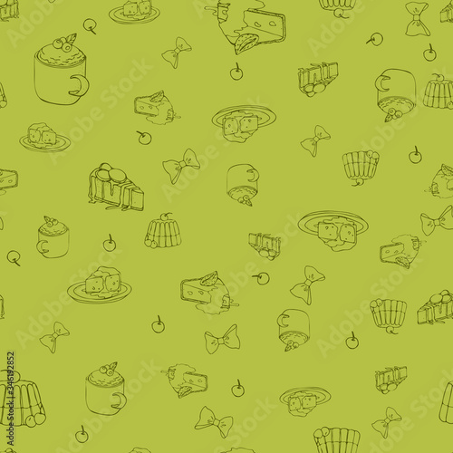 food seamless pattern sweets,cake,muffin,pie,cheesecake,strudel .