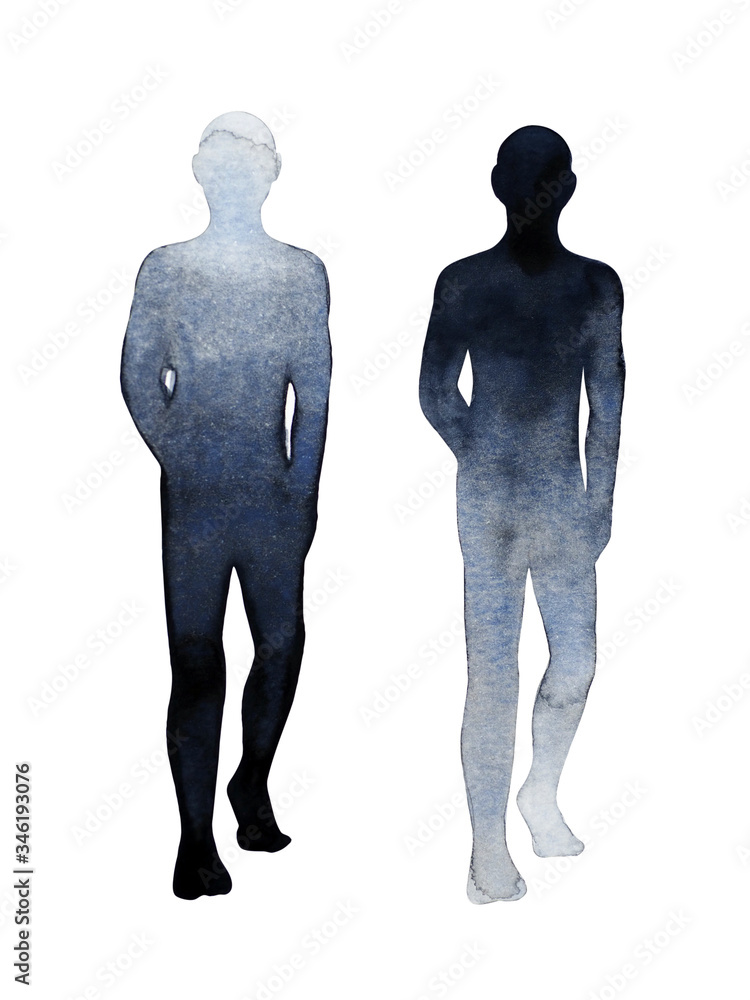illustration of black white human body in walking pose watercolor painting illustration of black white human body in walking pose watercolor painting