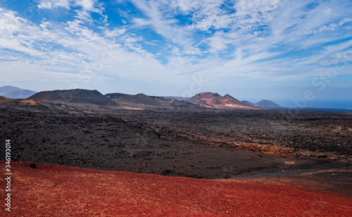 Amazing volcanic landscape of Lanzarote island  Timanfaya national park  Spain. October 2019