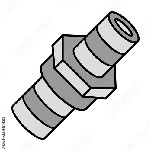 hoses to pipe connector concept, ridged and tapered cone barb vector color icon design. plumbing and sanitary fittings on white background.