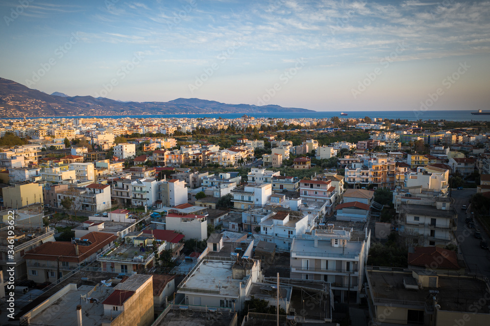 Fototapeta premium Aerial view of old town of Kalamata City, Peloponnese, Greece.