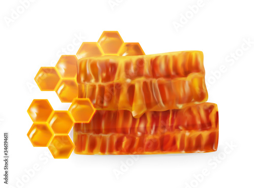 Set of Realistic Honeycombs. Bright Broken pieces, 3D hexagons. elements for design banner, advertising or wallpaper. vector