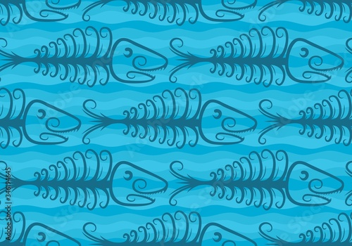 A seamless Blue background with fish skeleton and Sea.