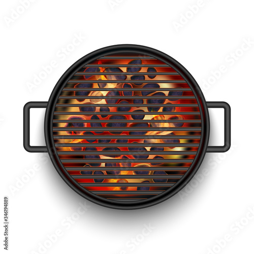 Isolated Barbecue Grill with Fire on White Background in Realistic Style