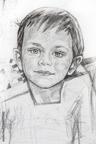 pencil drawing illustration, female portrait, handmade