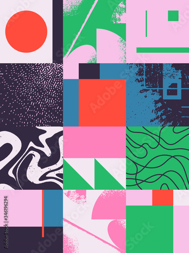 Geometric Distress Brutalist Pattern Artwork Design Composition