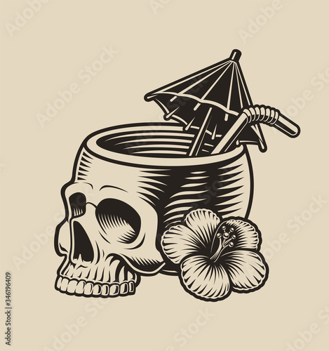 Vector illustration of a skull with a cocktail straw