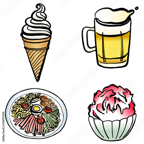 夏の食べ物　イラスト　4種