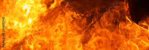 blaze fire flame conflagration texture for banner background, 3 x 1 ratio