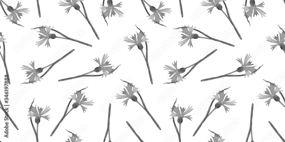 Fototapeta premium Seamless floral pattern made of clove pink, carnations. Black and white hand drawn background.. Good for textile, paper and card design. 