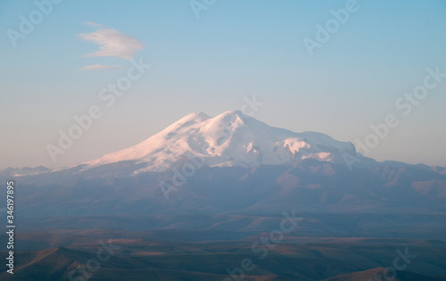 Mount Elbrus  Karachay Cherkess Republic  Russian nature  plateau. The highest mountain in Europe. National Park  mountain in the snow. Dormant volcano.