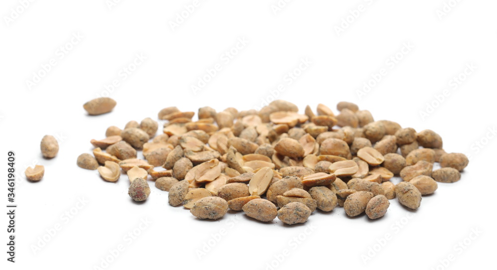 Pepper flavored and seasoned roasted peanuts isolated on white background Pepper flavored and seasoned roasted peanuts isolated on white background