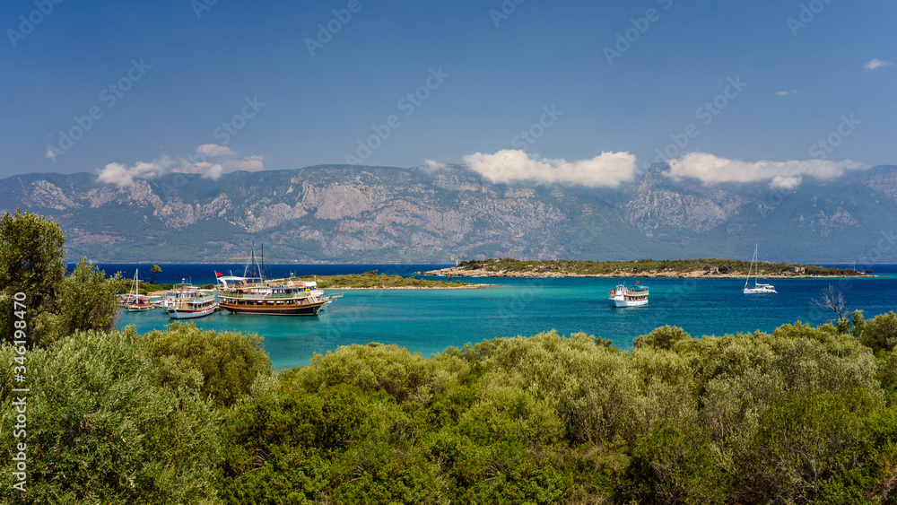 bay with boats in the turkish sea