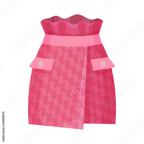 Tight Fit Pink Skirt with Side Pockets and High Waist Front View Vector Illustration