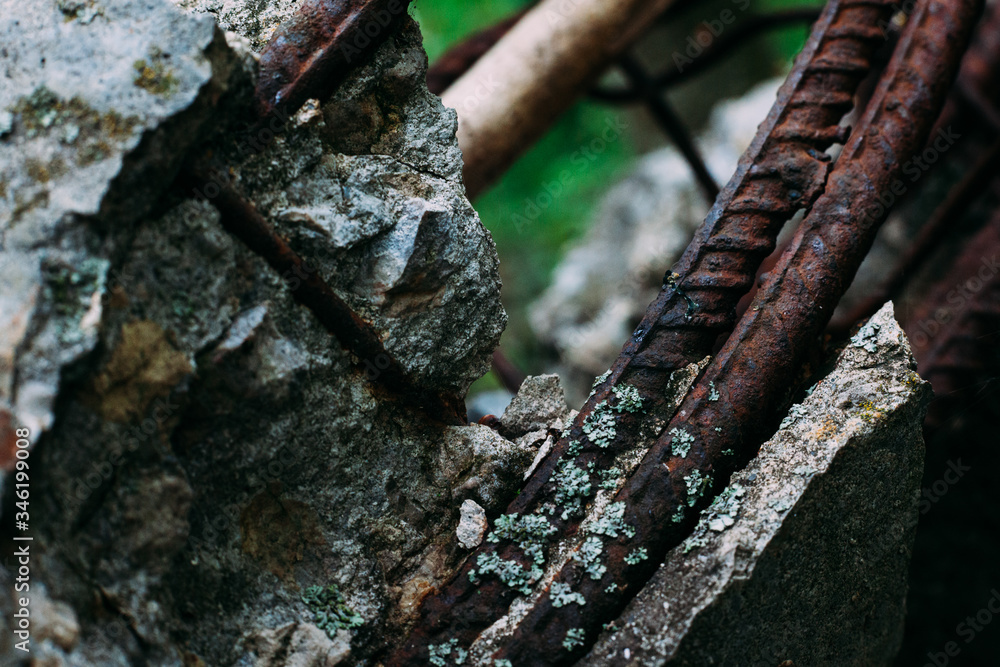 iron rusty bent reinforcement in reinforced concrete shot close iron rusty bent reinforcement in reinforced concrete shot close