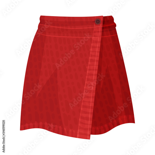 Tight Fit Red Wrap Skirt Front View Isolated on White Background Vector Illustration