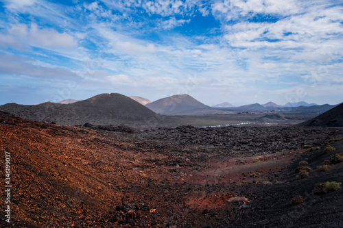 Amazing volcanic landscape of Lanzarote island, Timanfaya national park, Spain. October 2019