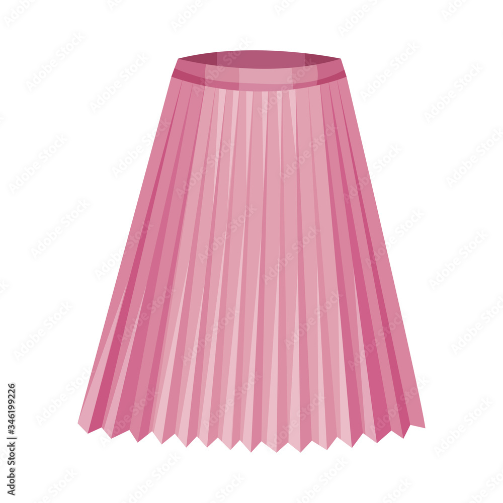 Midi Pink Flared Skirt with Pleats Isolated on White Background Front View Vector Illustration Midi Pink Flared Skirt with Pleats Isolated on White Background Front View Vector Illustration