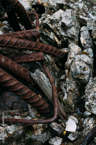 Wallpaper Mural iron rusty bent reinforcement in reinforced concrete shot close Torontodigital.ca