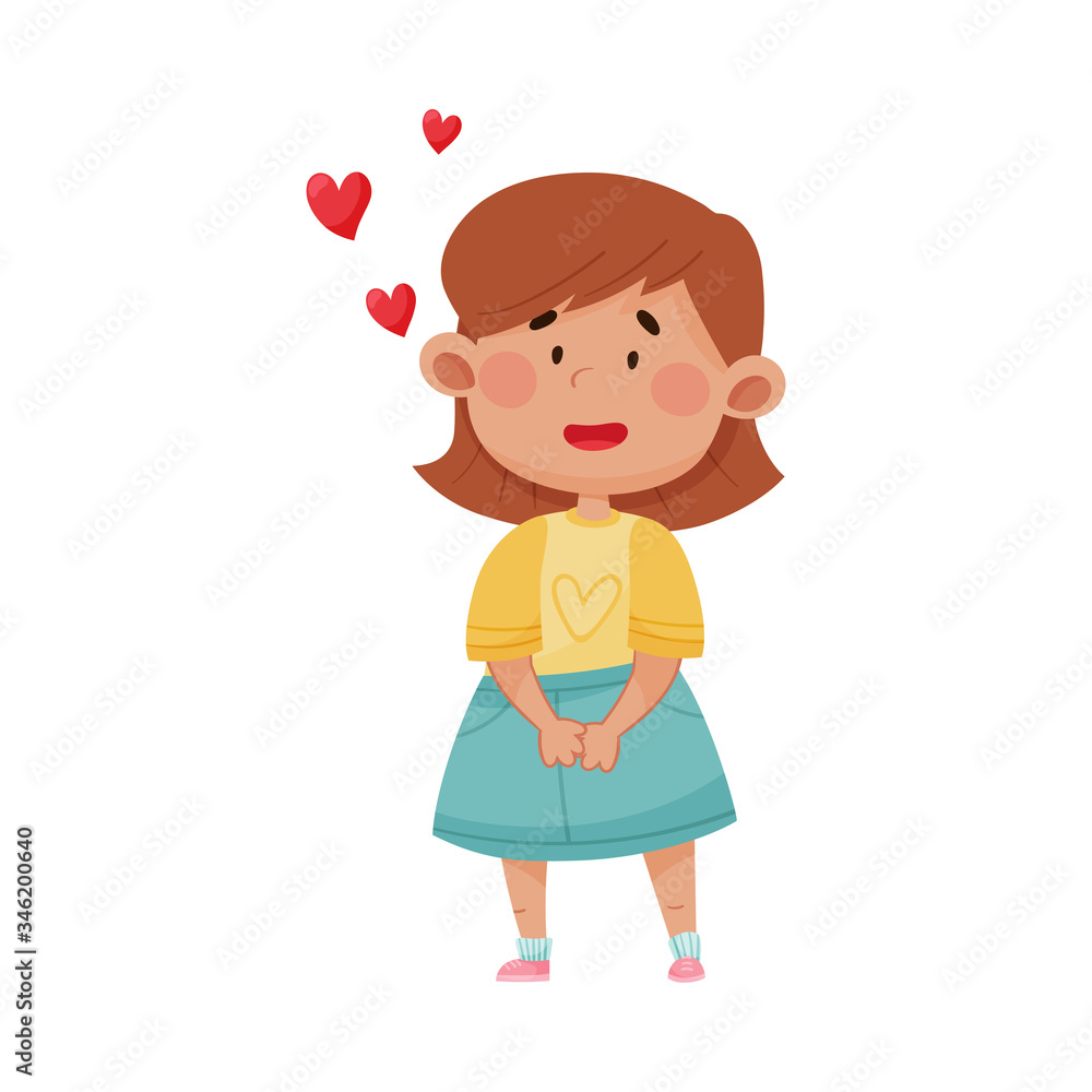 Short Haired Girl in Blue Skirt Falling in Love Vector Illustration Short Haired Girl in Blue Skirt Falling in Love Vector Illustration