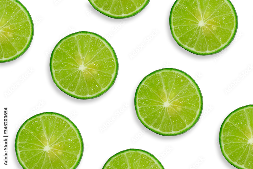 Lemon slices isolated on a white background.