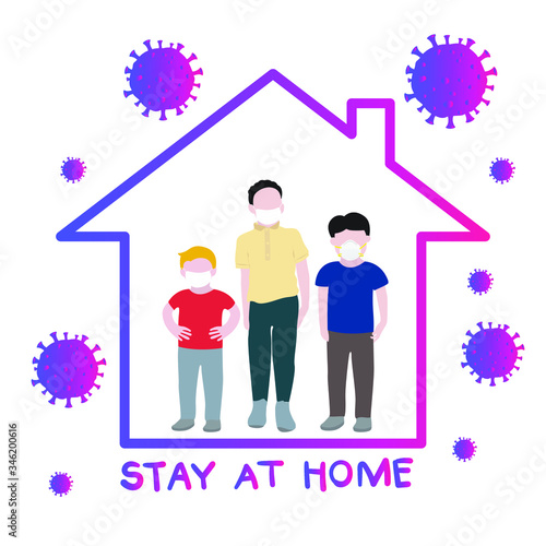 People with face masks stay at home awareness social media campaign and coronavirus prevention.