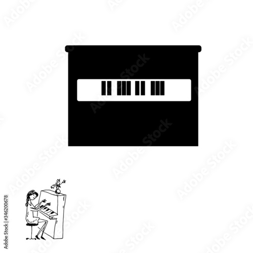 The girl plays the piano. Sign, piano icon. Vector illustration.