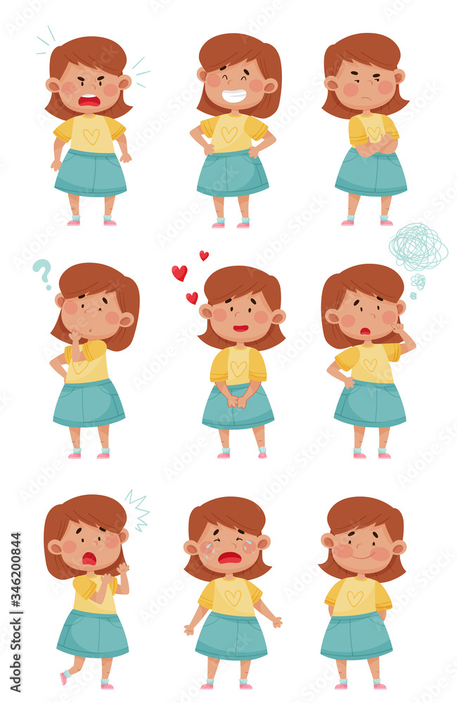 Emoji Girl with Different Face Expressions Like Puzzled and Unhappy Face Vector Set Emoji Girl with Different Face Expressions Like Puzzled and Unhappy Face Vector Set