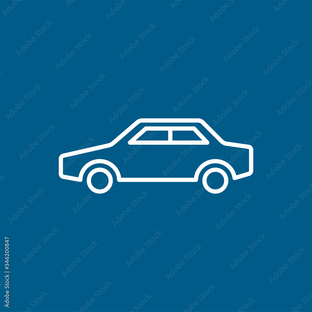 Car Line Icon On Blue Background. Blue Flat Style Vector Illustration