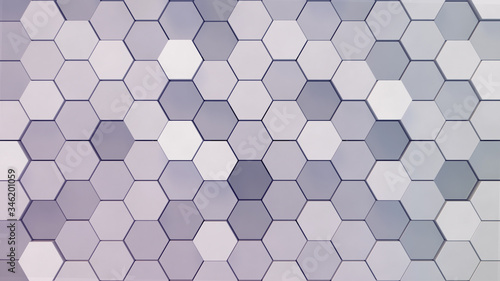 Geometric Hexagon pattern shape Block Wall Bump 3D illustration abstract background. 