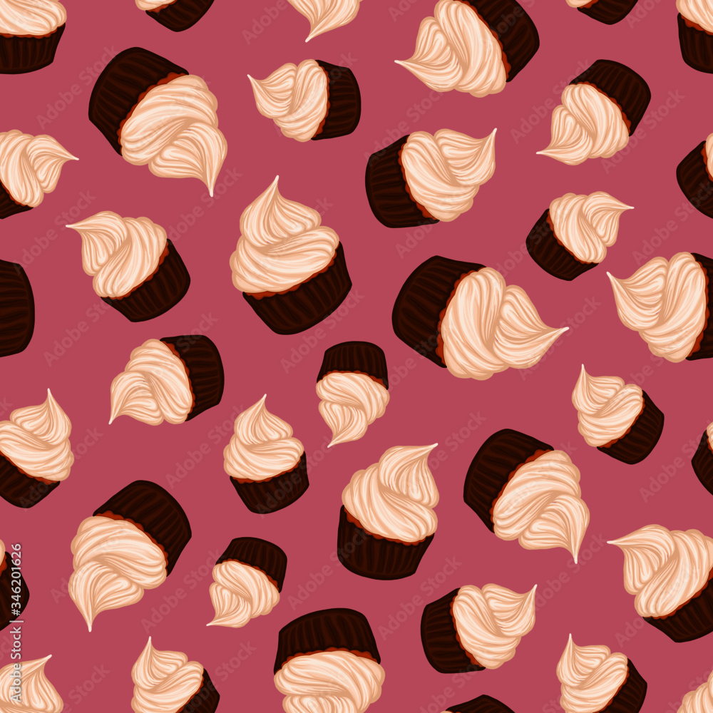 cupcake pattern with cream vector sweets muffin dessert baking delicacy picture food color illustration festive confectionery seamless background postcard banner cupcake pattern with cream vector sweets muffin dessert baking delicacy picture food color illustration festive confectionery seamless background postcard banner