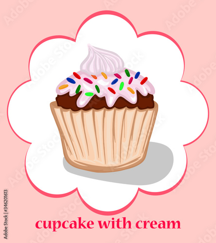 cupcake with cream muffin vector sweets dessert baking delicacy picture food color illustration festive pastry card banner