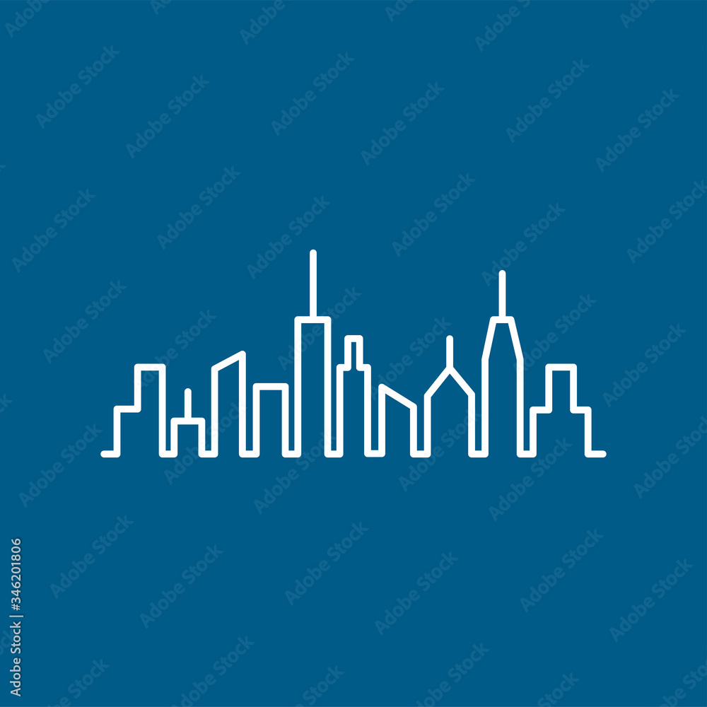 Cityscape Line Icon On Blue Background. Blue Flat Style Vector Illustration