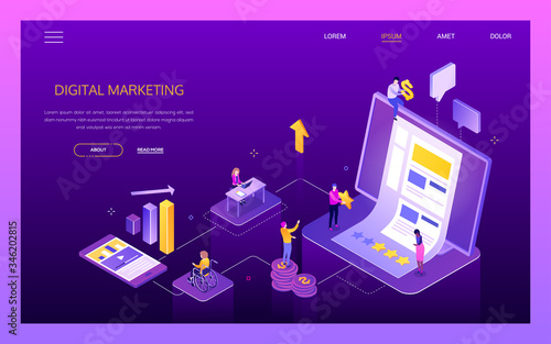 Digital marketing - modern isometric vector web banner