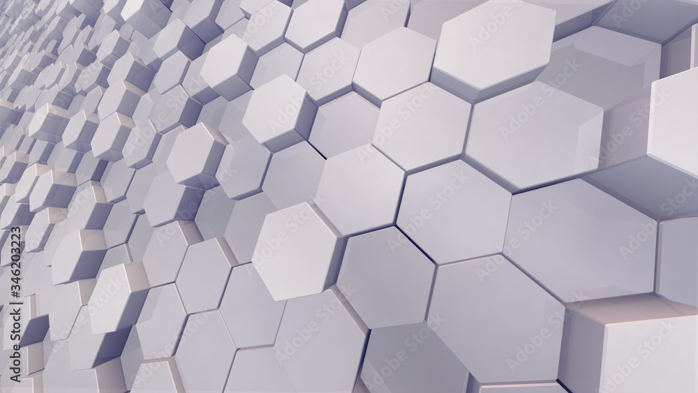 Geometric Hexagon pattern shape Block Wall Bump 3D illustration abstract background.
Geometric Hexagon pattern shape Block Wall Bump 3D illustration abstract background.