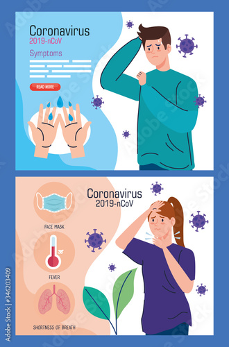 covid19 pandemic with persons sick vector illustration design